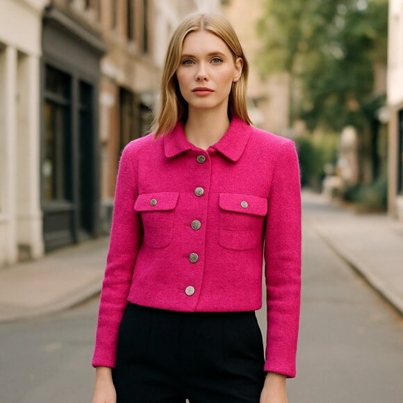 NW0T Rachel Zoe cropped tweed blazer Pink Gold Button - Picture 1 of 6